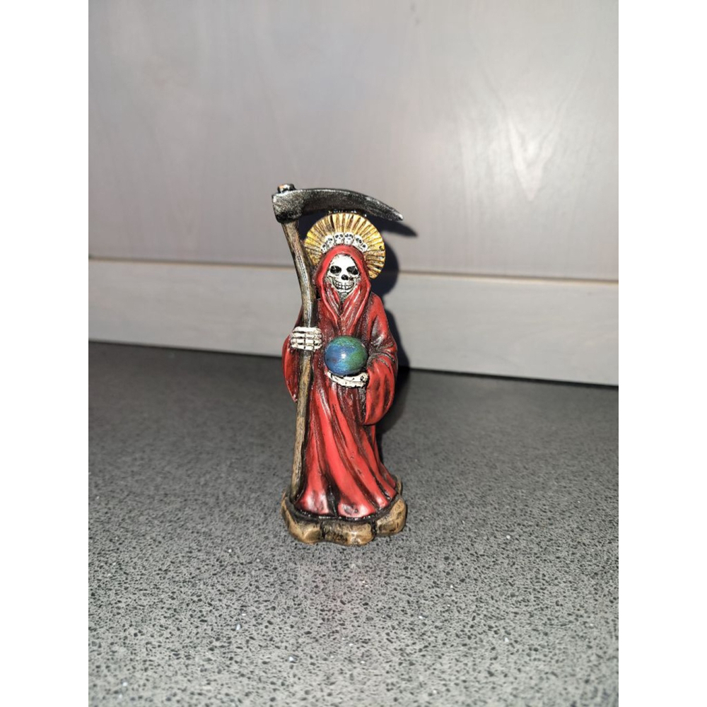 World of Wonders Grim Reaper Red Robe Crystal Ball Gothic Statue 6.5"